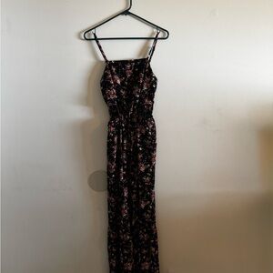 Xhilaration Black Floral Jumpsuit with Pink Accents